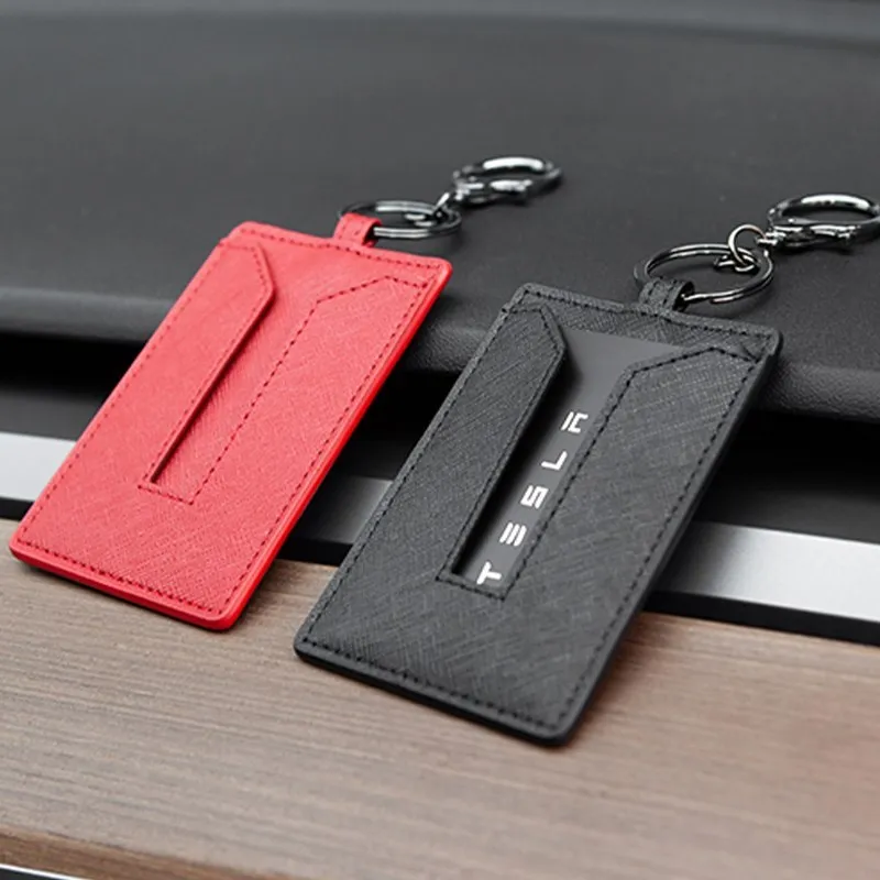 

2022 Leather Car Key Protector For Tesla Model 3 Accessories Key Fob Case Bag Model Three Car card holster For Tesla Model Y
