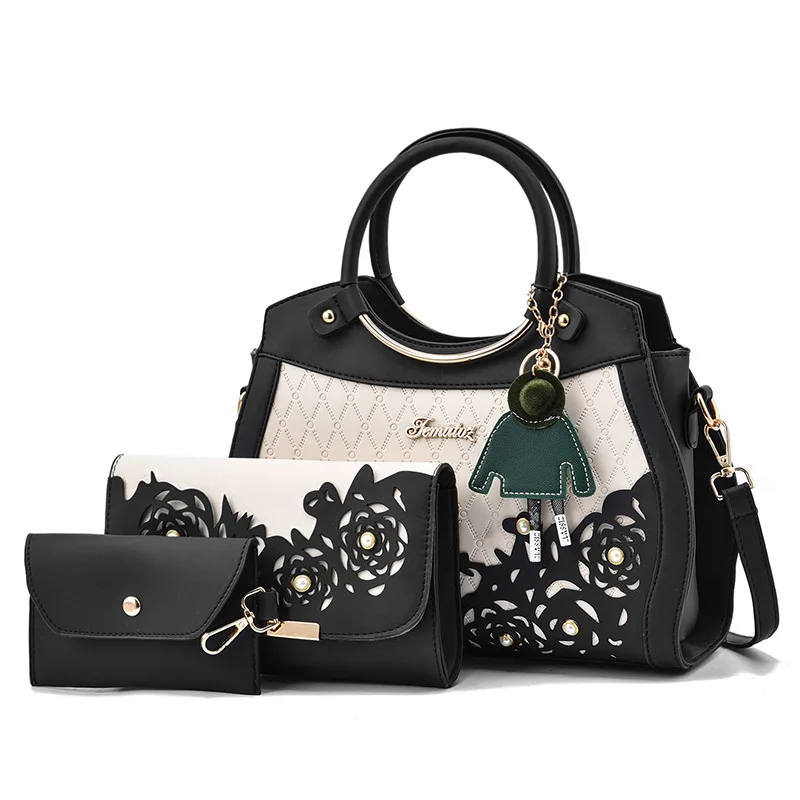 

2021 Female Composite Bags Hollow Out Ombre Handbag Floral Print Shoulder Bag Ladies Pu Leather Casual Tote Bags Vintage Bolsa