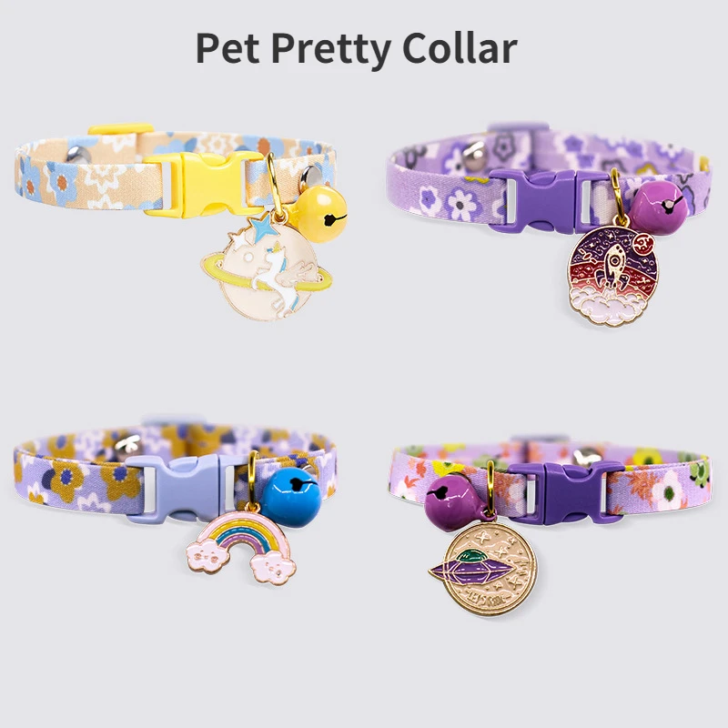 

1Pc Colorful Cute Bell Collar Adjustable Buckle Cat Collar Pet Supplies Rainbow Personalized Kitten Collar Small Dog Accessory