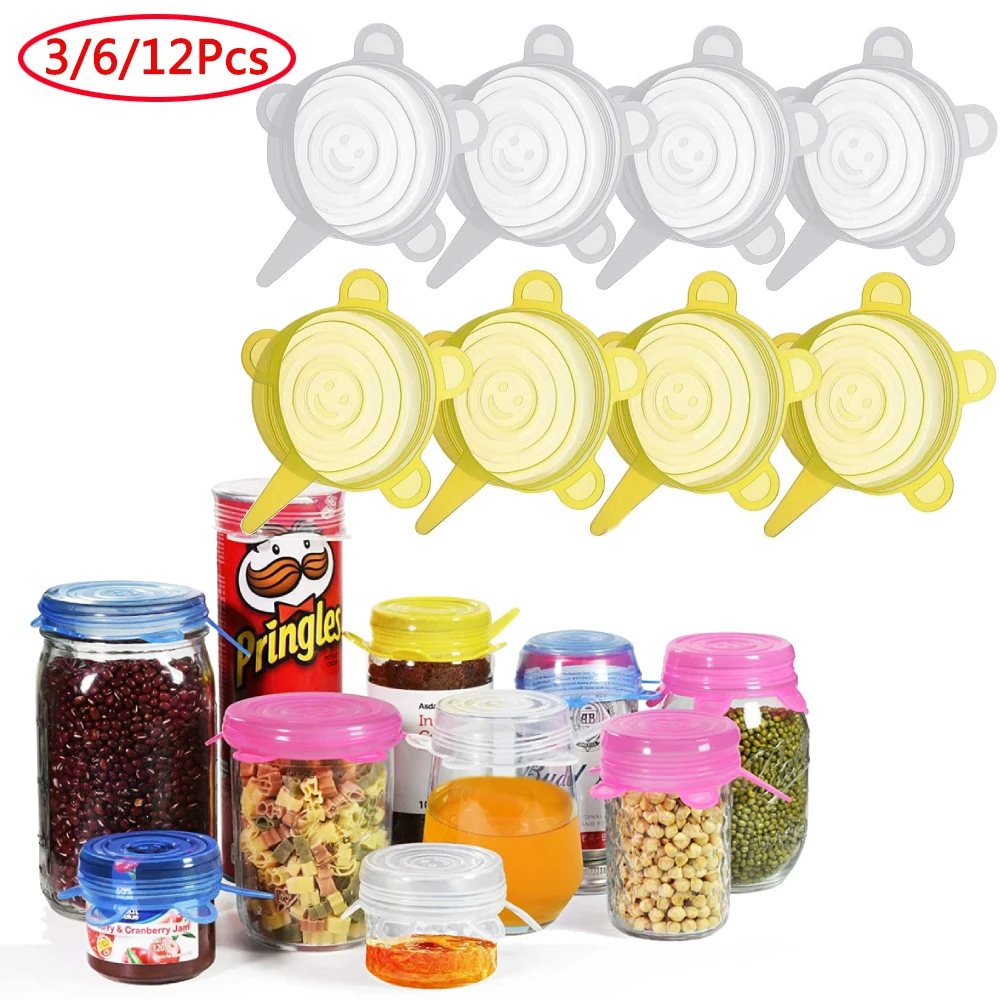 

3/6/12PCS Food Silicone Cover Fresh-keeping Stretch Lid Reusable Airtight Cap Wrap Kitchen Accessories Refrigerator Storage