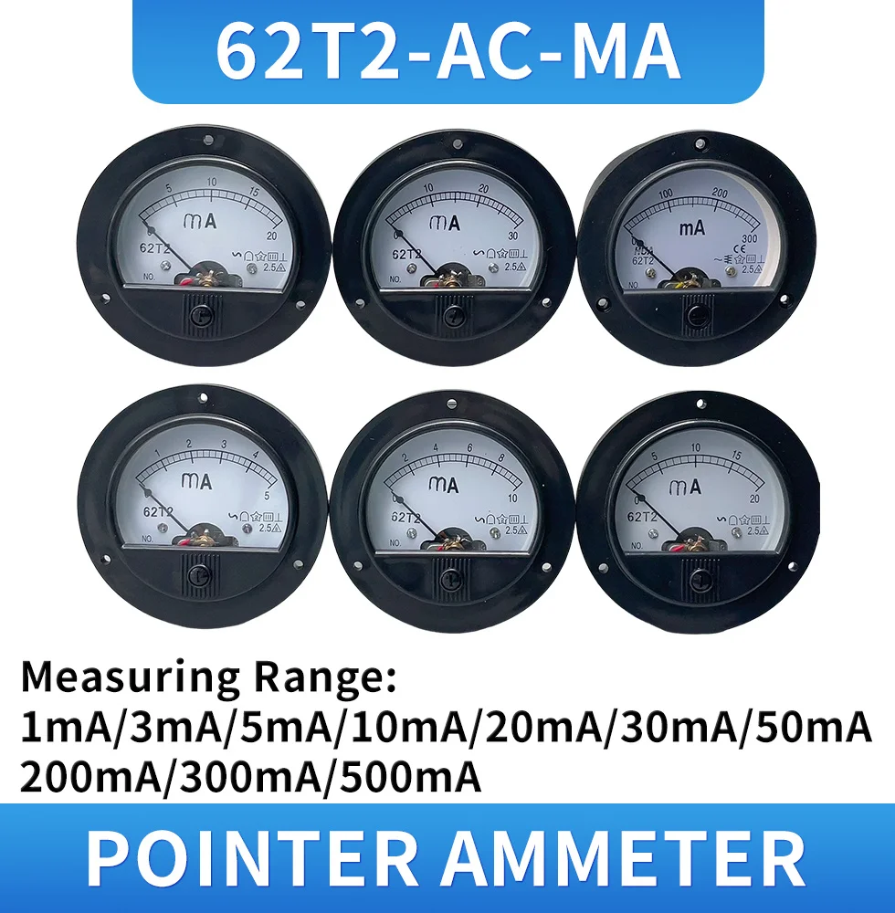 62T2 1 мА 2 3 5 10 50 100 200 300 мА400 м 500 Аналоговый вольтметр Измеритель напряжения Класс