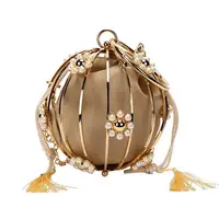 Rhinestone Spherical Cage Evening Clutch Bag Women Hollow Out Bling Alloy Dinner Purse and Handbag Ladies Round Metal Handle New