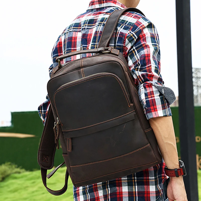 

AETOO Retro commuting crazy horse skin men's backpack Business travel backpack large capacity leather men's bag leather bag