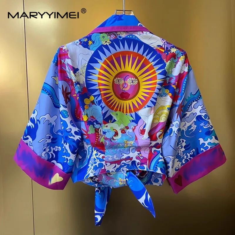 Модный летний женский костюм MARYYIMEI шелковая свободная короткая рубашка с
