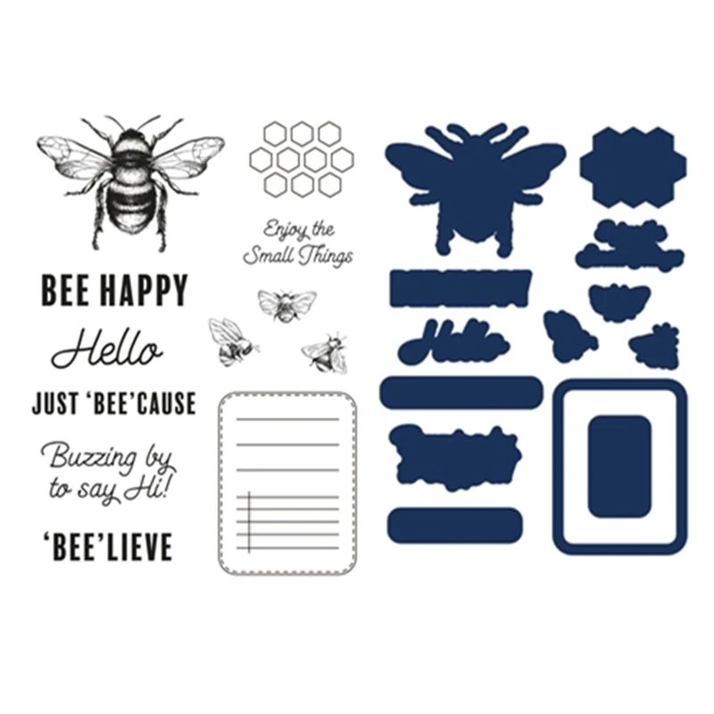 

3D July The Small Bee Garden Journal Die & Stamp Set Metal Cutting Dies for Scrapbooking Embossing Frame Card Craft Christmas