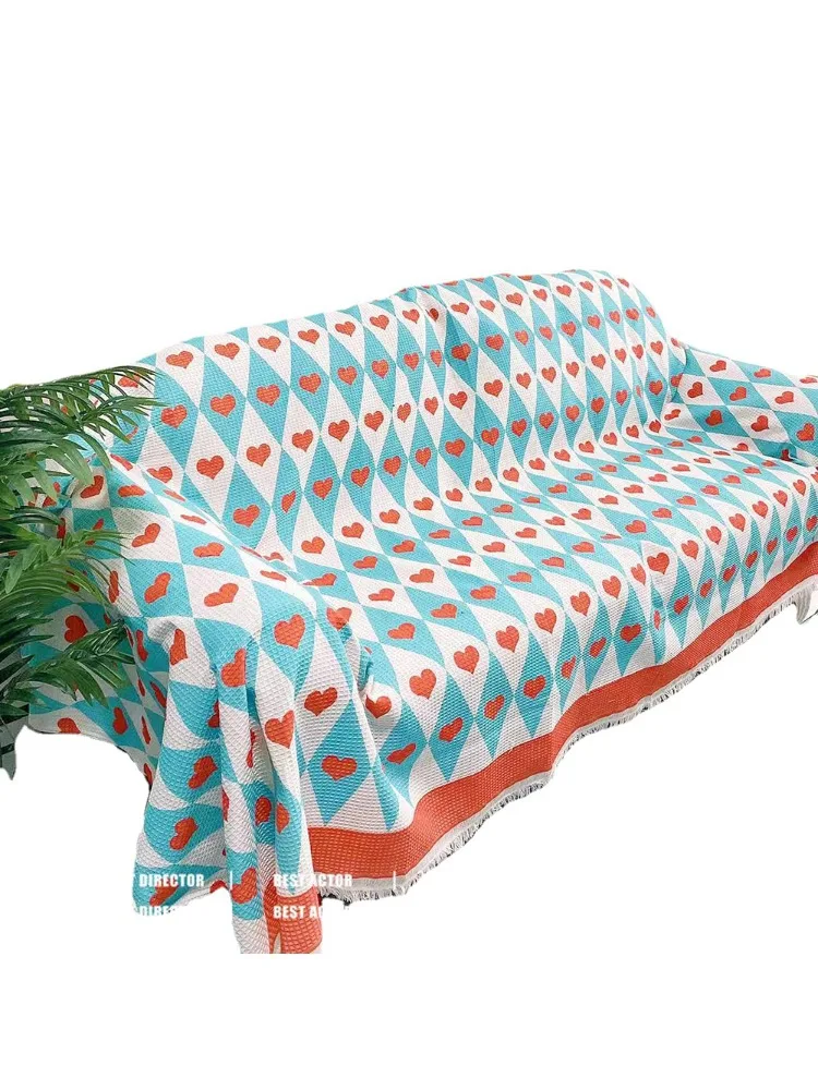 Чехол на диван и стул с сердечным узором тканое одеяло для пикника путешествий