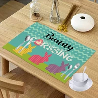 easter bunny eggs printed table mat happy easter party table decoration placemat waterproof stain proof bowl disc pad coasters