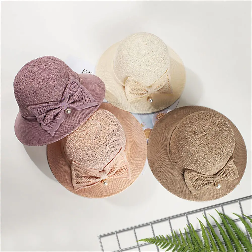 

Outdoor Women Big Brim Bucket Cap Bow Breathable Beach Sunscreen Cap Straw Hat Sun Hat Brim Cap