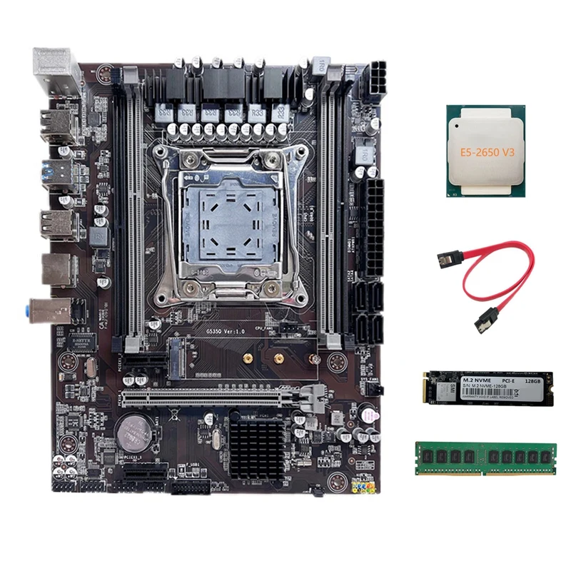

X99 Motherboard LGA2011-3 Computer Motherboard With E5 2650 V3 CPU+M.2 NVME SSD 128G+DDR4 4GB 2133Mhz RAM+SATA Cable