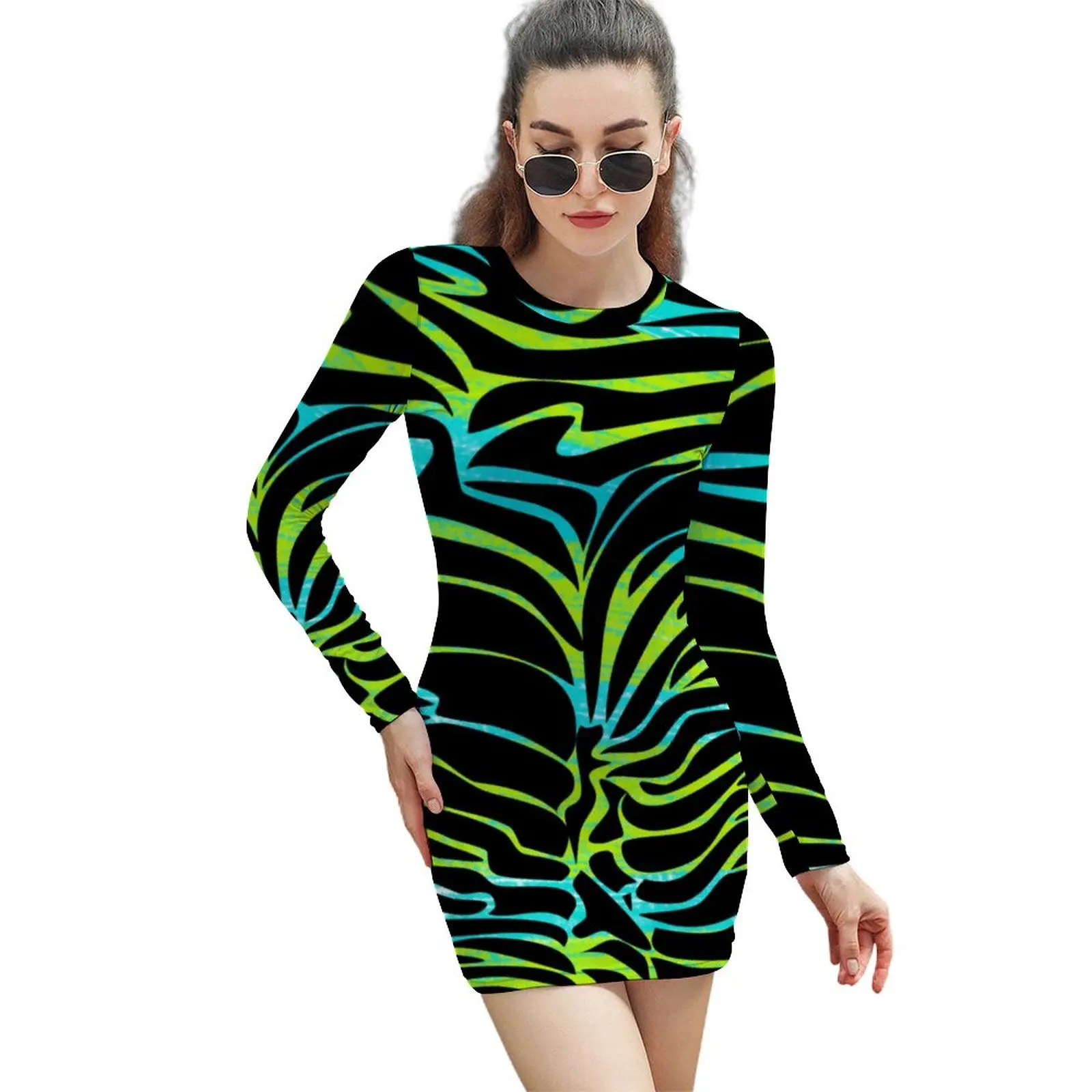 

Colorful Zebra Bodycon Dress Autumn Animal Print Sexy Dresses Ladies Long Sleeve Graphic Streetwear Dress Big Size 2XL