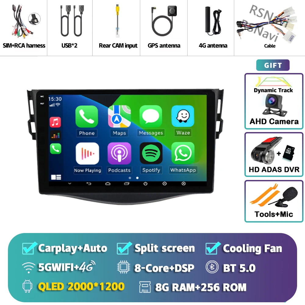 

Автомагнитола Plug and Play Android 15 Carplay для Toyota RAV4 (2005-2013) с навигацией, видео, 4G и GPS
