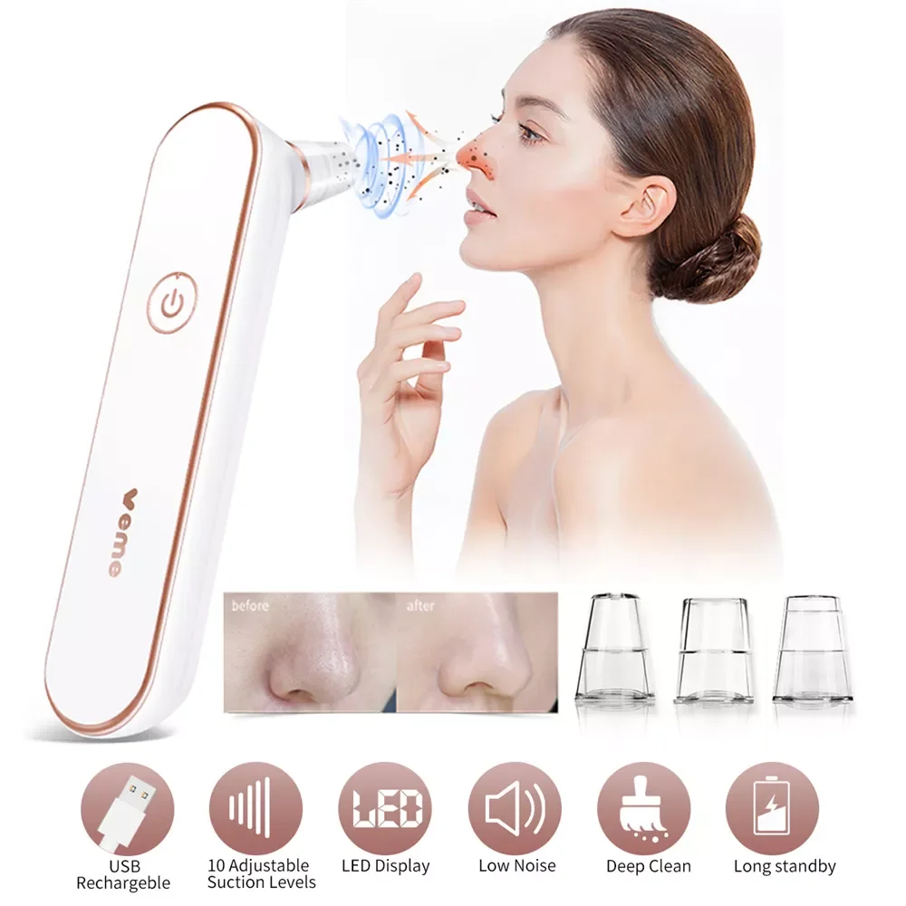 Veme Facial Blackhead Remover Vacuum Pore Clean Electric Acne Cleaner Tool Deep Cleansing Comedone Black Spots Cleaner Machine