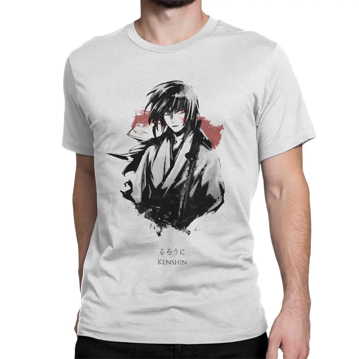 

Men's Himura Kenshin Rurouni Kenshin T Shirt Anime Pure Cotton Tops Vintage Short Sleeve Crewneck Tee Shirt Plus Size T-Shirt