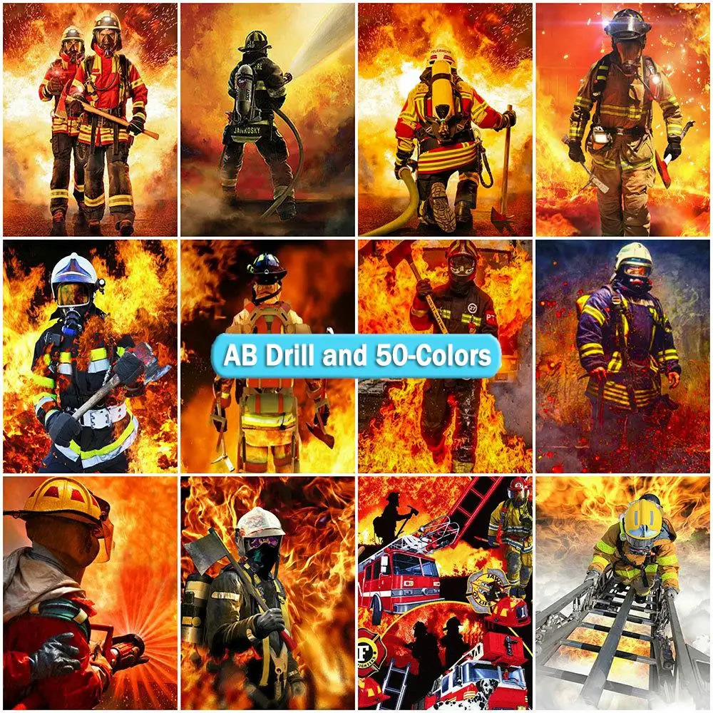 

50 Colors Diamond Painting Firefighter 5D AB Diy Embroidery Complete Kit Novelty Portrait Mosaic Hero Decor For Home