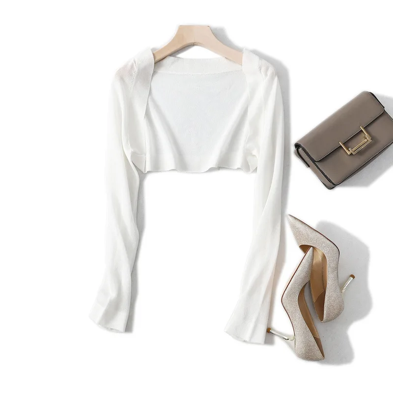 

Factory Wholesale Summer Ultra-short Sunscreen Sweater Knitted Cardigan Women's Thin Air Conditioning Shirt Small Shawl Versatil