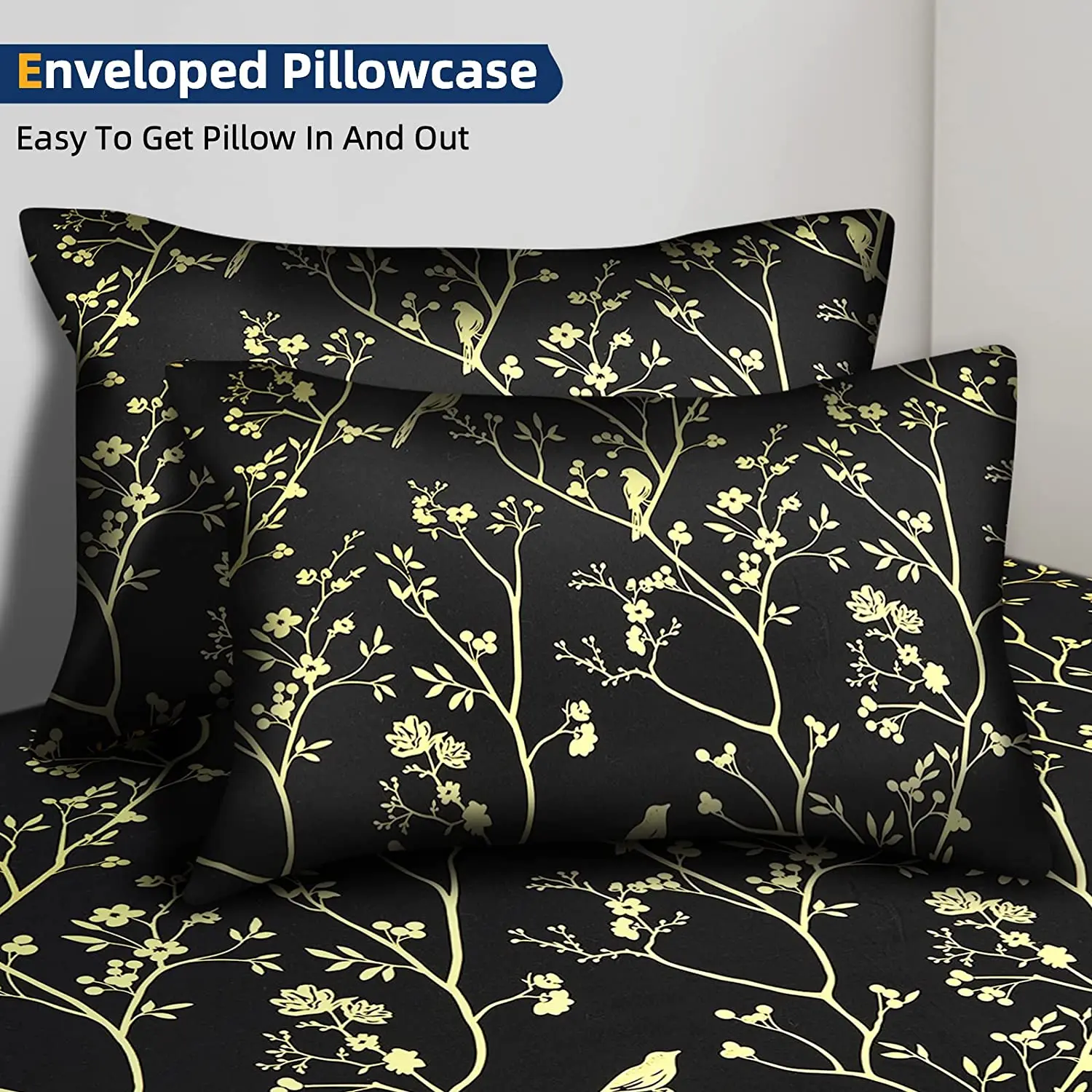 Комплект постельного белья с черным цветочным принтом |