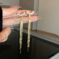 trendy star crystal drop earrings for women bijoux long tassel zircon dangle earrings party jewelry accessories drop shipping