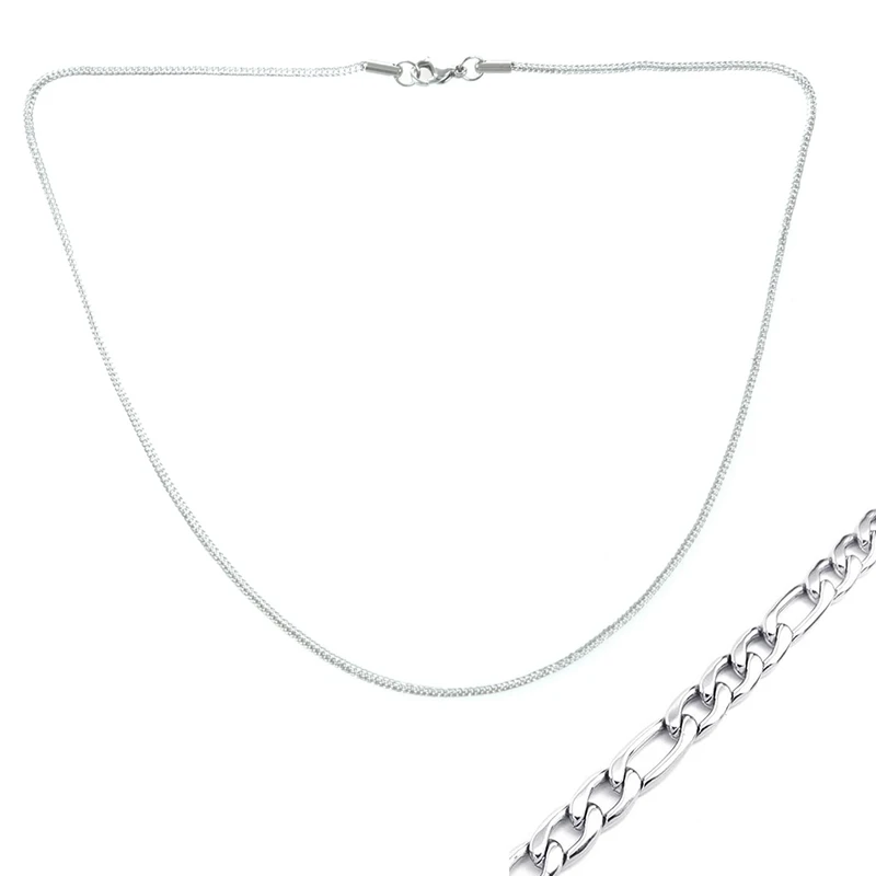 

2 Pcs Jewelery Men's Necklace Stainless Steel Silver Color, Length 45Cm & 50Cm