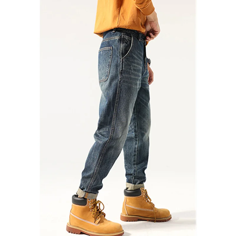 Streetwear Men New Pattern Vintage Recreational Blue Pants Straight Cylinder Comfortable Loose Temperament Jeans Autumn Female