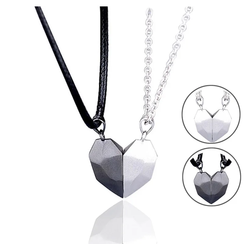 

Fashion Heart Necklace Love Magnet Attracts Couple Necklace Wedding Metal Jewelry Romantic Clavicle Chain Gift