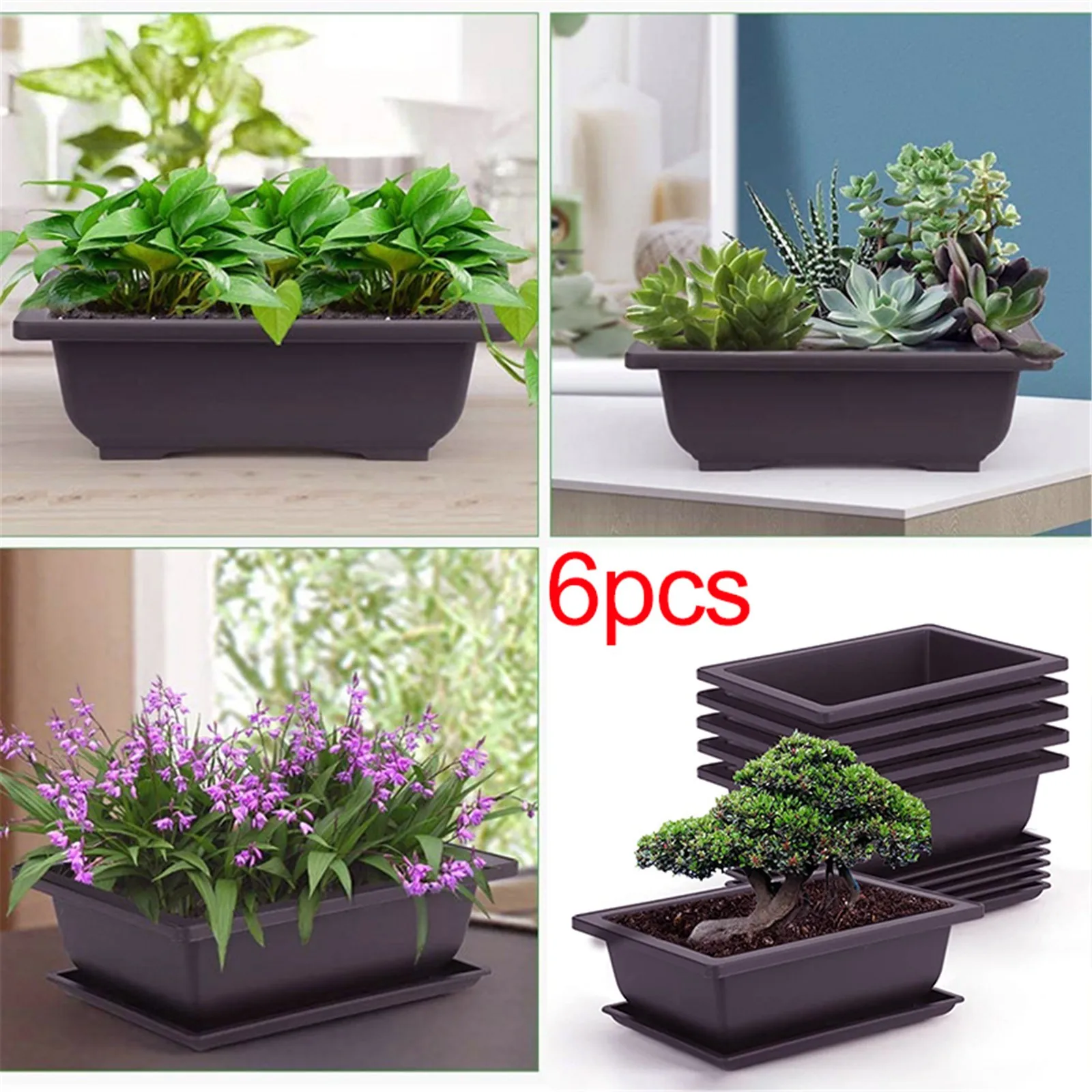 

With Balcony Pieces Plant Rectangular Nursery Plants Bonsai Bowl Flowers Plastic Pots Balcony Pots Garden 6 Pots Patio Lawn &