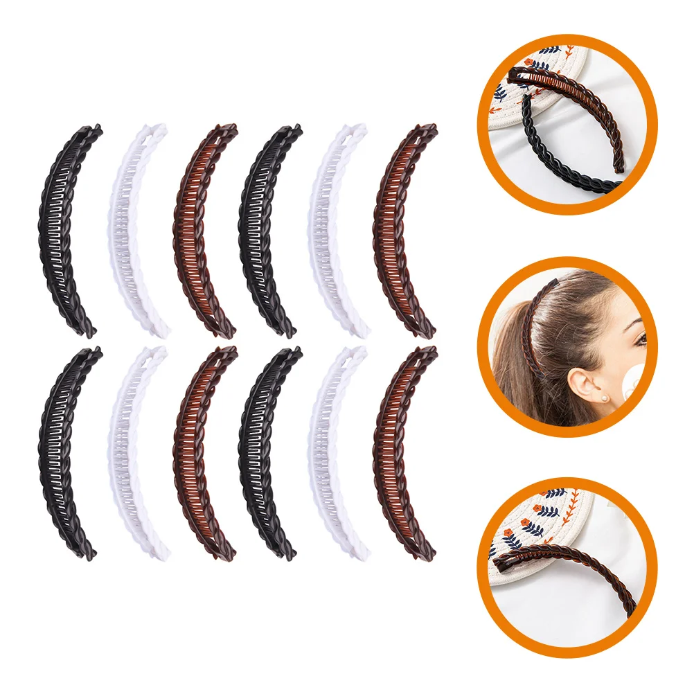 

12 Pcs Banana Hair Clips Styling Women Coffee Curly Accessories Plastic Thick Clamps Black