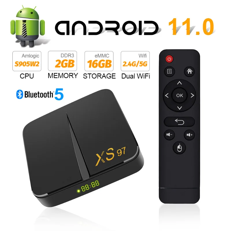 New S905W2 Android Box 4K HD Bluetooth TV Box 5GDual Band Wifi Android 11 TV 2+16GB Smart Set-top Box with Free APP Channels