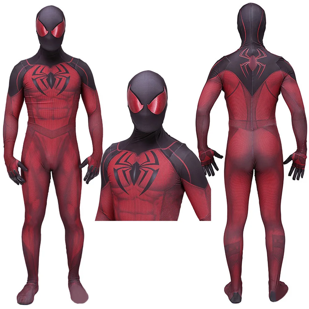 

Marvel Red Spiderman Cosplay Costume Movie PS4 Sexy Super Hero Lycra Full Through Bodysuits Halloween Party Clothes