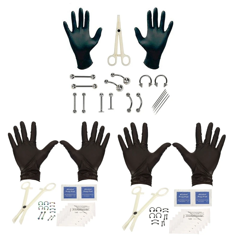 

L21E инструмент для пирсинга тела Kit 14G 16G одноразовая профессиональная игла для пирсинга тела зажим перчатки инструмент для уха Козелка носа ...