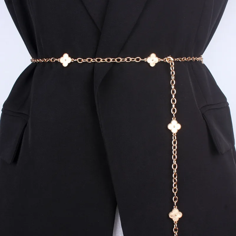

Luxury Designer Flowers Gold Chain Belts for Women Dress Waistband Appreal Accessories Metal Thin Strap Corset Belt