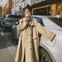 lady cloak duster coat spring autumn outerwear korean style oversize long trench coat women double breasted with belt