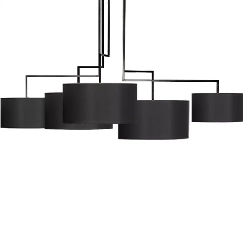 

NEW2023 Nordic Minimalism Fabric Lampshades Acrylic Mask Led Chandelier Living Room Matte Black Pendant Chandelier Lighting Lumi