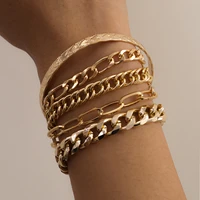 5pcs fashion punk curb cuban chain bracelets set boho thick golden charm bracelets bangles for women gifts 2022 trendy jewelry