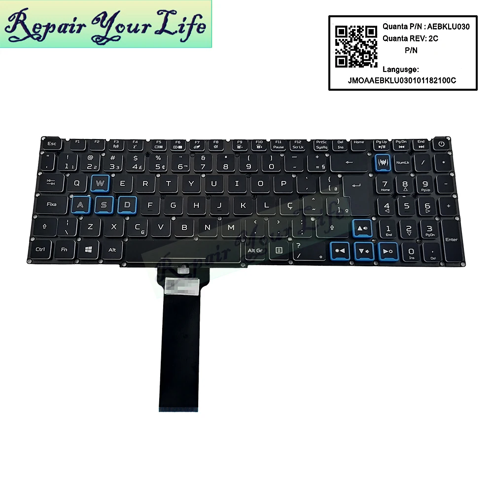 Latin Spanish PT-BR Brazil Backlit Keyboard For Acer Predator Helios 300 PH315-52 PH317-53 Notebook PC Gamer Keyboard RGB Light
