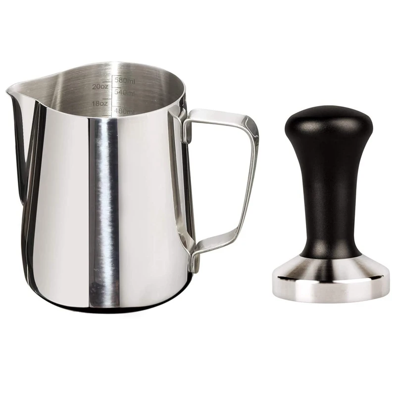 

20Oz Milk Frothing Pitcher 51Mm Stainless Steel Espresso Tamper Set-Milk Pitcher With Measurement Scale For Espresso