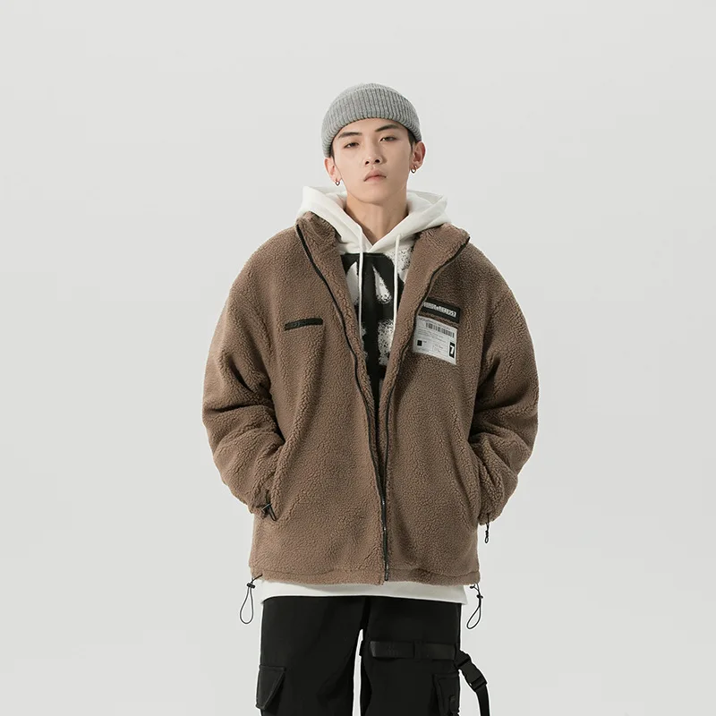 Winter Clothes New Granular Velvet Patch Zipper Cardigan Cotton Coat Cashmere Shadowless Wall Thicken Men Clothing