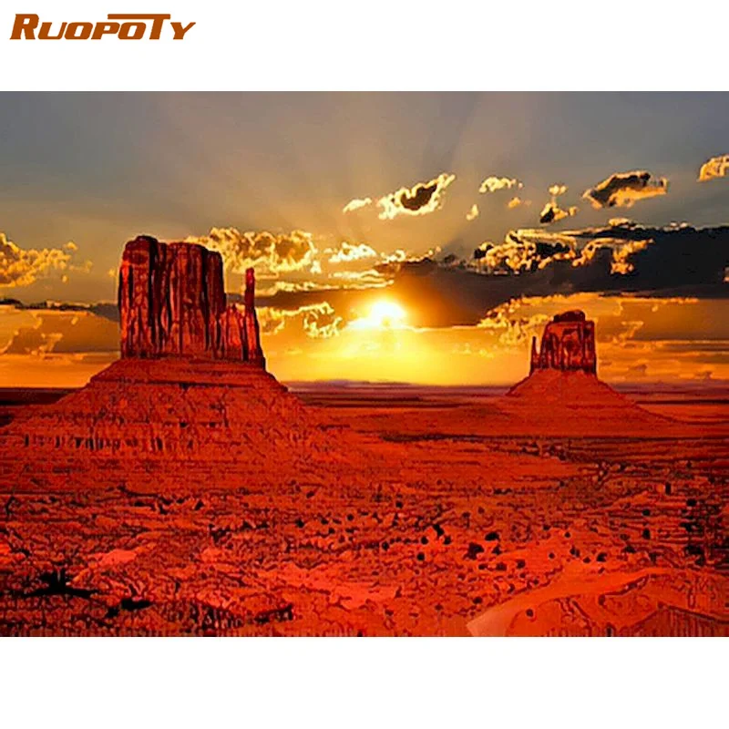 

RUOPOTY Diamond Painting Sunset Handmade Cross Stitch 5D Diamond Embroidery Senery Picture Rhinestones Hobby Wall Decor