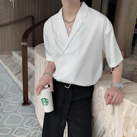 2022 new korean loose shirts for men summer short sleeve fashion casual shirt large v neck social party tuxedo blouse streetwear