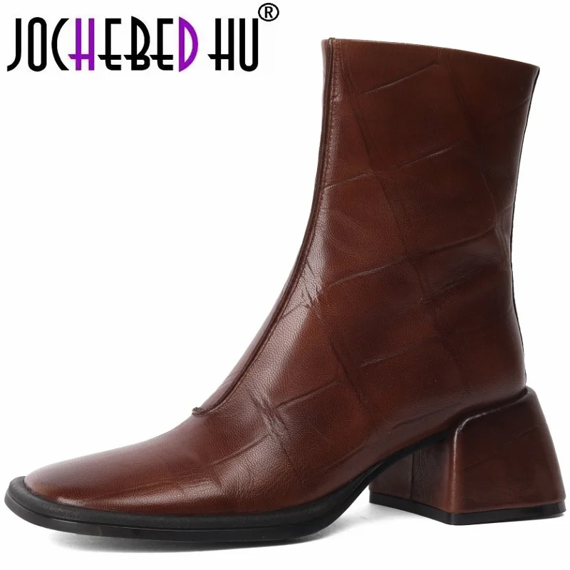 

Ботильоны женские из натуральной кожи, на молнии, с квадратным носком, размеры 34-40