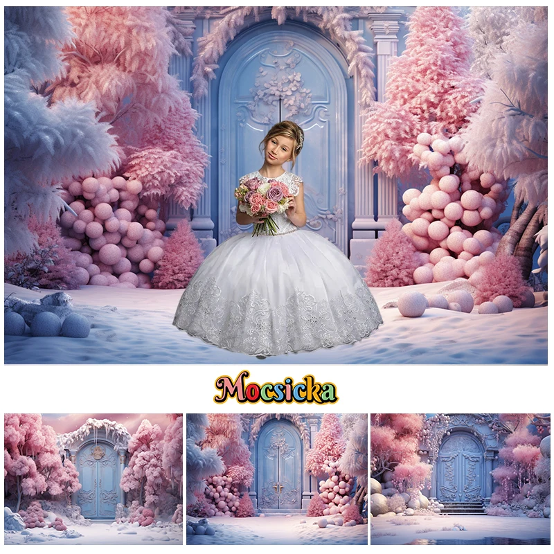 

Mocsicka Photography Background Christmas Tree Winter Castle Snow Party Photo Studio Kits Backdrops Wallpaper Decorations Props