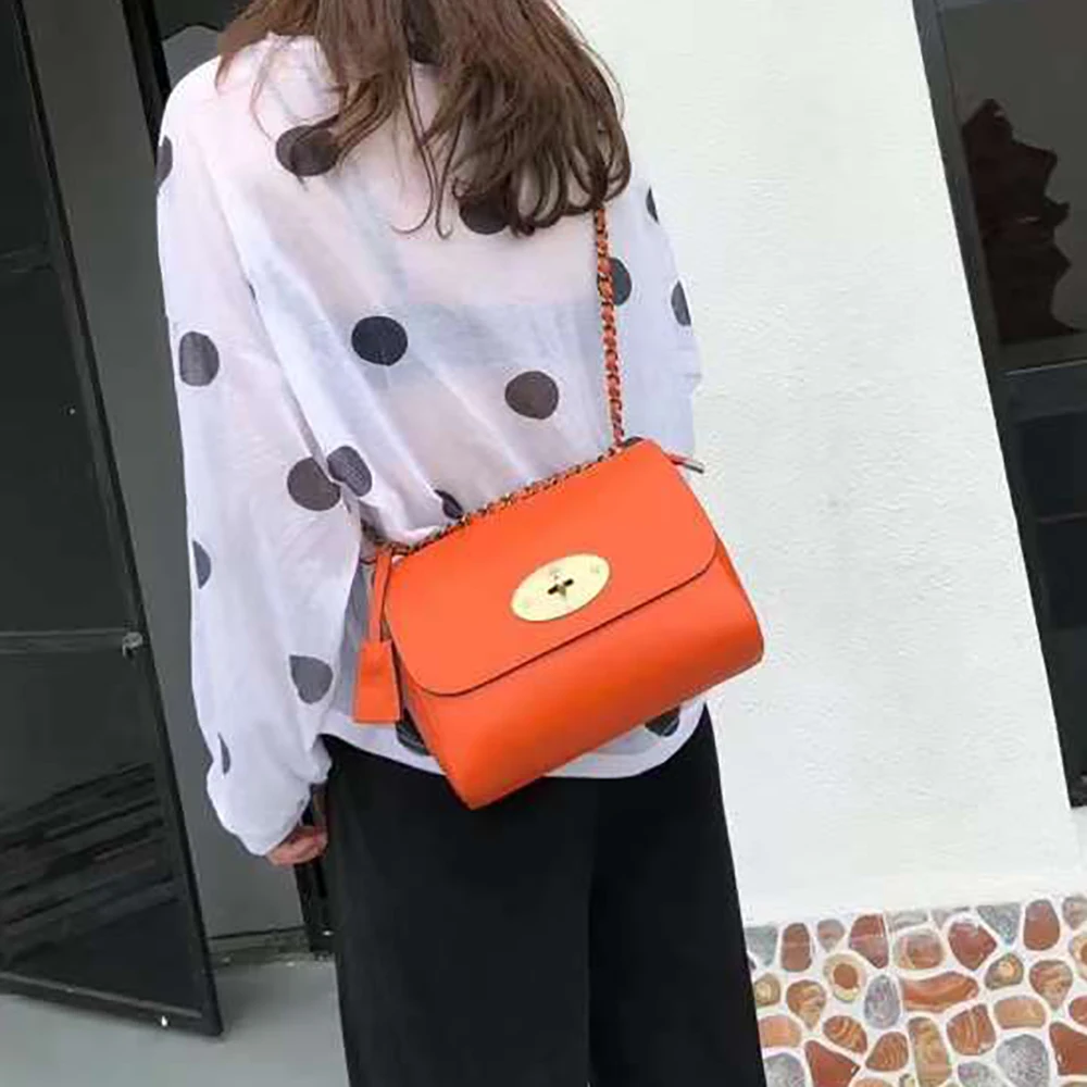 

Повседневный кошелек из натуральной кожи на цепочке с клапаном, брендовая дамская сумочка через плечо, стильная Универсальная роскошная дамская сумка из воловьей кожи на ремешке