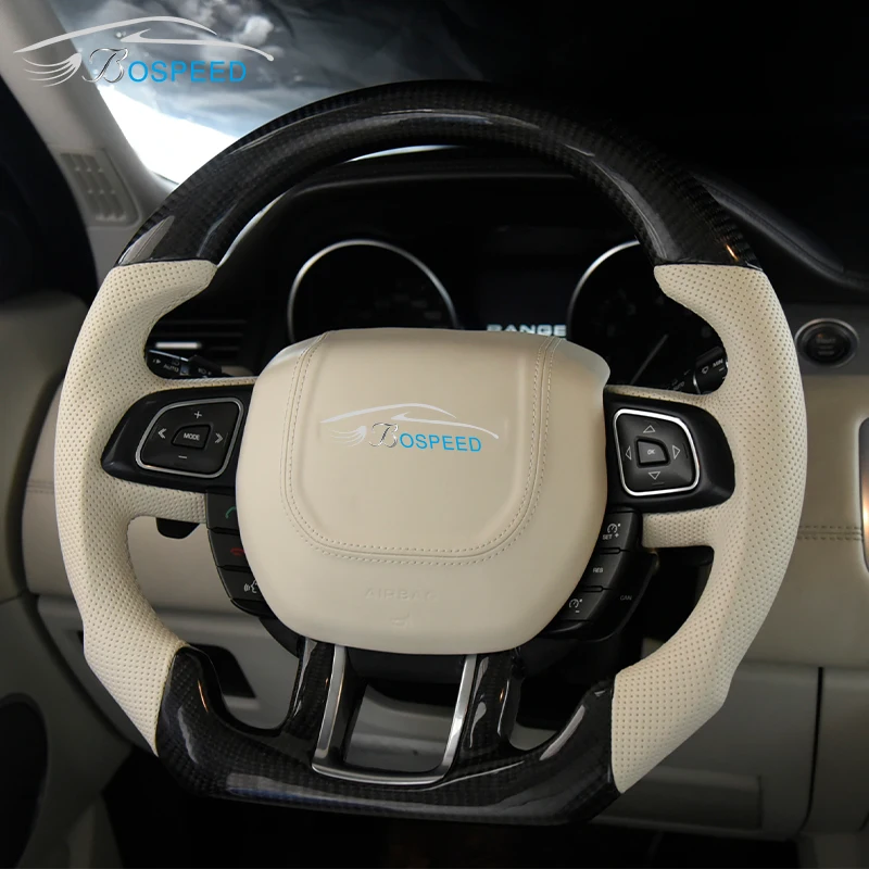 

Custom Car Steering Wheel Land Rover Evoque Freelander Range Rover Carbon Fiber Beige Leather