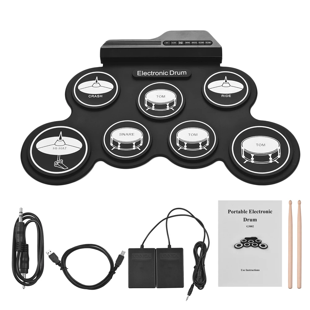 

Drum Electronic Drum Set Compact Size USB Folding Silicon Drum Pad Digital Electronic Drum Kit 7-Pad with Drumsticks Foot Pedals