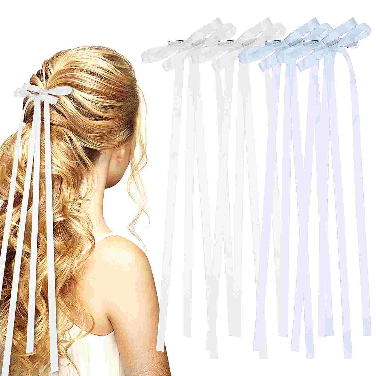 

4 Pcs Girls Hair Clips Duckbill Bow Barrette Women Tassel Bowknot Ribbon Cloth Miss