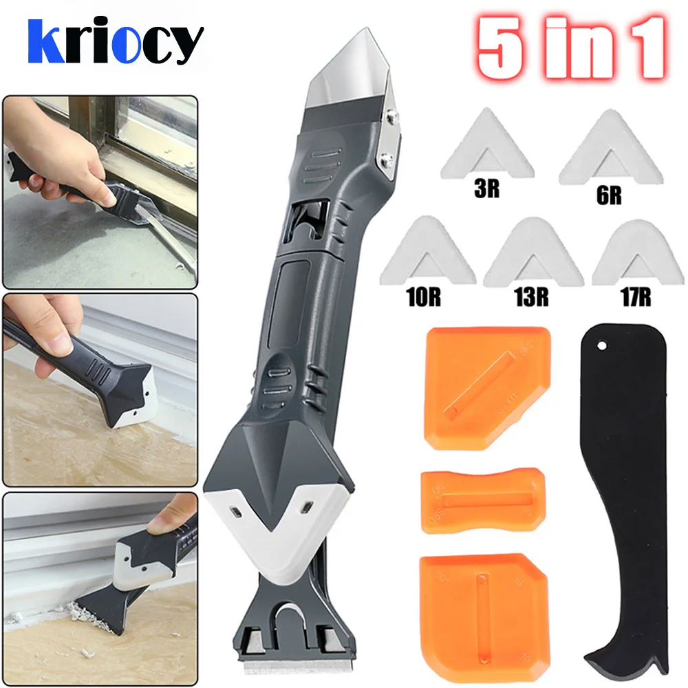 5in1 Silicone Scraper Remover Caulk Finisher Sealant Nozzle Sets Multifunctional Grout Spatula Caulking Tool Kit | Дом и сад