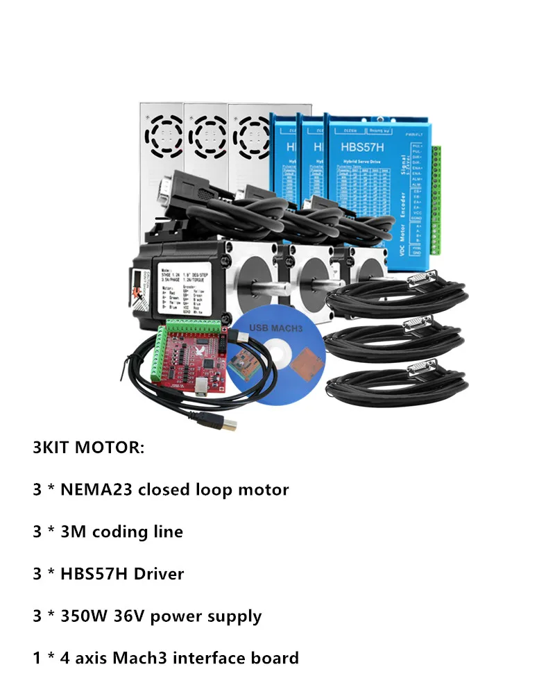 

Шаговый двигатель NEMA23 с гибридным сервоприводом 3 шт.