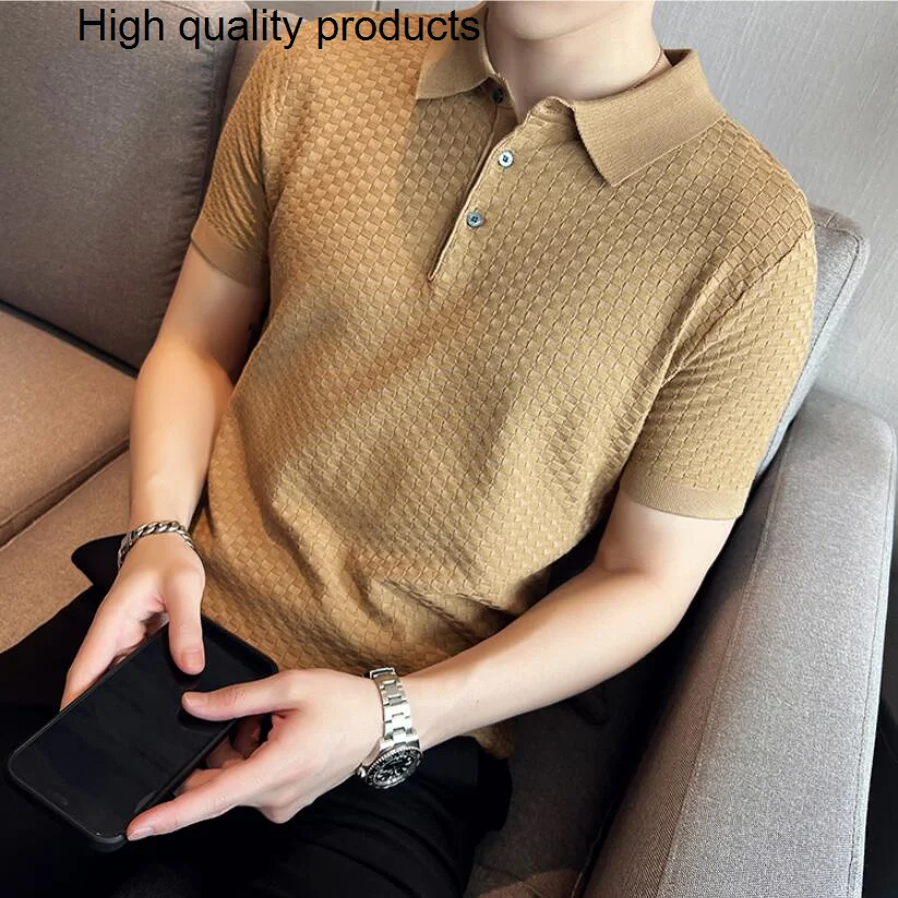 

2023 модная облегающая мужская Трикотажная рубашка-поло с коротким рукавом, летняя тонкая деловая Мужская футболка высокого качества