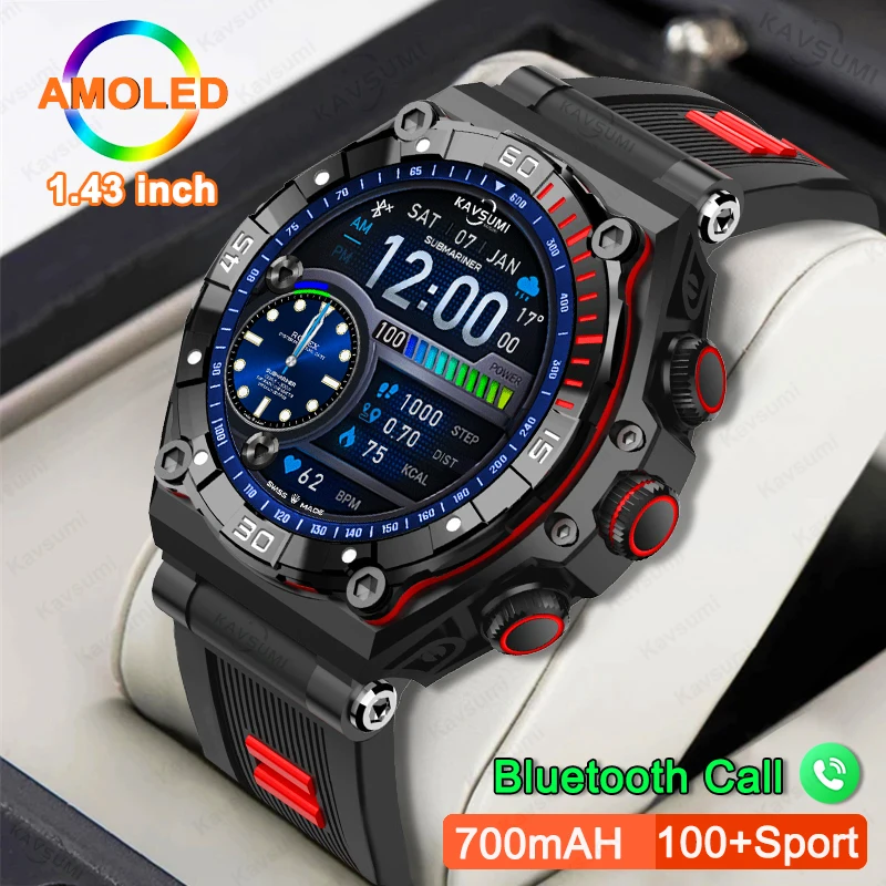 2023 New Smart Watch Men AMOLED 1.43 Inch HD Screen Bluetooth Call Sport Fitness Heart Rate Watches 700 mAH Battery Smartwatch