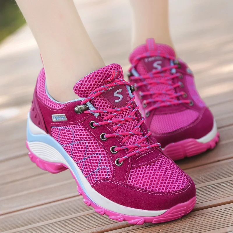 Womens Walking Sneakers Breathable Gym Jogging Tennis Shoes Fashion Sport Lace Up Platform Tenes Feminino