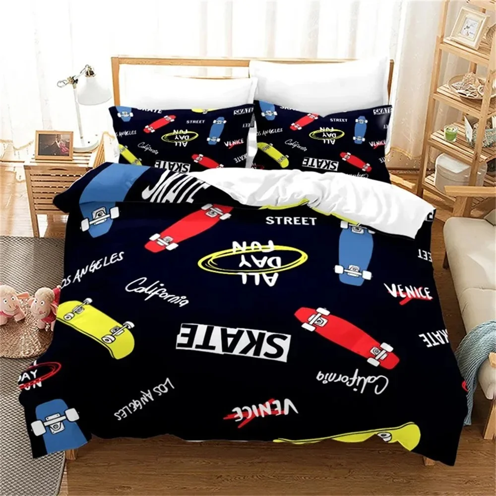 Skateboard Duvet Cover Microfiber Extreme Sports Game Bedding Set Astronaut Spaceman Quilt For Kids Teen Boys